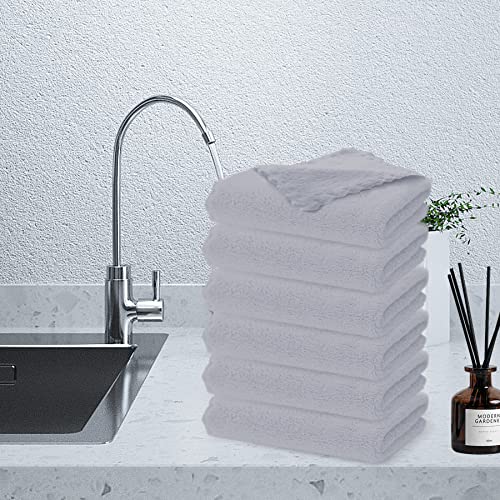Hiflora Grey 6 Pack Bath Towels, Upgraded Coral Fleece Hand Towels 12 x 12 Inches Quick Drying with Exquisite Soft Feeling for Bathroom
