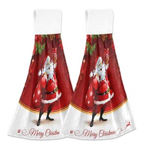 funny christmas kitchen towel 2pcs santa claus xmas soft coral velvet hand towels with hanging loop for bathroom washcloth absorbent tie towel