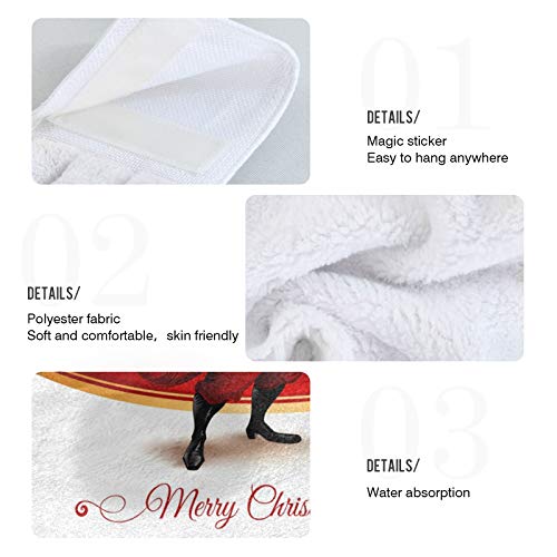 Funny Christmas Kitchen Towel 2pcs Santa Claus Xmas Soft Coral Velvet Hand Towels with Hanging Loop for Bathroom Washcloth Absorbent Tie Towel