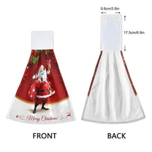 Funny Christmas Kitchen Towel 2pcs Santa Claus Xmas Soft Coral Velvet Hand Towels with Hanging Loop for Bathroom Washcloth Absorbent Tie Towel