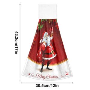 Funny Christmas Kitchen Towel 2pcs Santa Claus Xmas Soft Coral Velvet Hand Towels with Hanging Loop for Bathroom Washcloth Absorbent Tie Towel