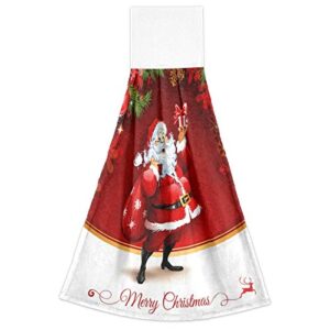 Funny Christmas Kitchen Towel 2pcs Santa Claus Xmas Soft Coral Velvet Hand Towels with Hanging Loop for Bathroom Washcloth Absorbent Tie Towel