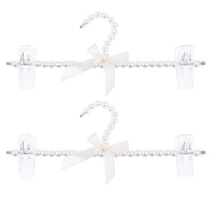 luozzy 2 pcs artificial pearl hangers pearl pants hangers plastic bowknot clothes rack with clip for trousers jeans skirts