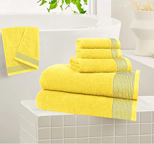 BELIZZI HOME 100% Cotton Ultra Soft 6 Pack Towel Set, Contains 2 Bath Towels 28x55 inchs, 2 Hand Towels 16x24 inchs & 2 Washcloths 12x12 inchs, Compact Lightweight & Highly Absorbant - Yellow