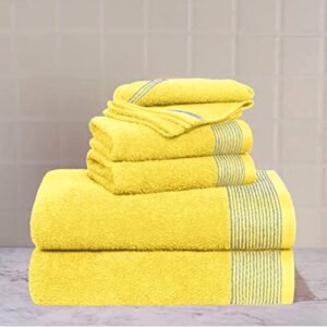 BELIZZI HOME 100% Cotton Ultra Soft 6 Pack Towel Set, Contains 2 Bath Towels 28x55 inchs, 2 Hand Towels 16x24 inchs & 2 Washcloths 12x12 inchs, Compact Lightweight & Highly Absorbant - Yellow