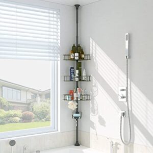 shower caddy tension pole - stainless steel corner shower caddy tension pole - 4 tier adjustable shelves shower organizer tension pole for bathroom bathtub shampoo soap plants, 54 to 120 inch