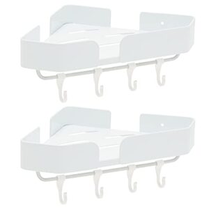 juvale bathroom corner shelves with hooks, wall mounted shower caddy shelf (white, 2 sets)