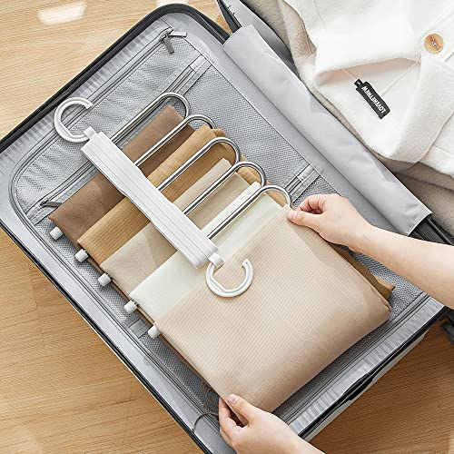 Dalanpa Multi Functional Pants Hangers 5 Layers Pants Rack Non-Slip Clothes Closet Storage Organizer for Pants Jeans Scarf