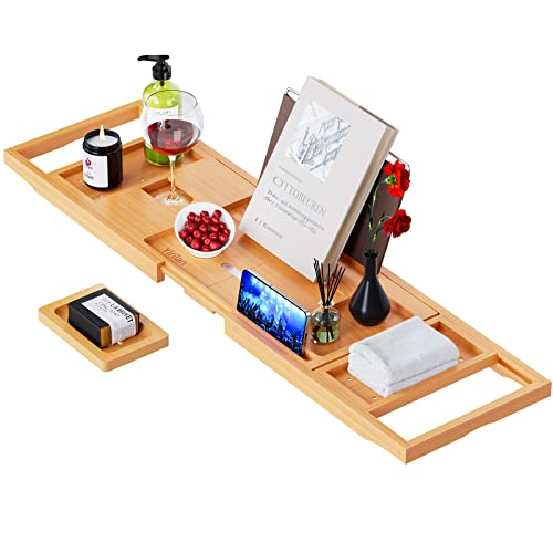 Yirilan Luxury Bathtub Tray Caddy - Expandable Bath Tray - Unique House Warming Gifts, New Home, Anniversary & Wedding Gifts for Couple, Bridal Shower Gift for Women