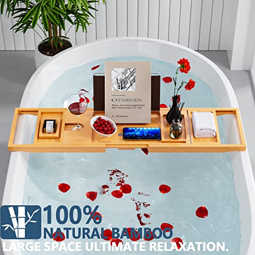 Yirilan Luxury Bathtub Tray Caddy - Expandable Bath Tray - Unique House Warming Gifts, New Home, Anniversary & Wedding Gifts for Couple, Bridal Shower Gift for Women