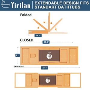 Yirilan Luxury Bathtub Tray Caddy - Expandable Bath Tray - Unique House Warming Gifts, New Home, Anniversary & Wedding Gifts for Couple, Bridal Shower Gift for Women