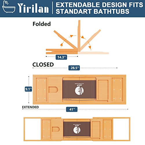 Yirilan Luxury Bathtub Tray Caddy - Expandable Bath Tray - Unique House Warming Gifts, New Home, Anniversary & Wedding Gifts for Couple, Bridal Shower Gift for Women