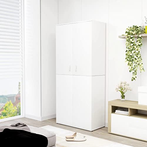 HOMIUSE Shoe Cabinet Storage File Rack Organizer for Filing Kitchen Bathroom Toilet Pantry Corner Home Holder Shelf Outdoor Indoor Wall Garage Lock White 31.5"x15.4"x70.1" Chipboard