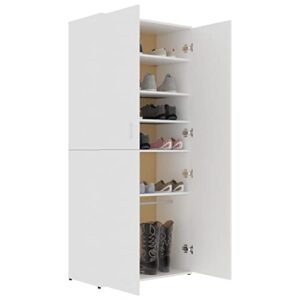 HOMIUSE Shoe Cabinet Storage File Rack Organizer for Filing Kitchen Bathroom Toilet Pantry Corner Home Holder Shelf Outdoor Indoor Wall Garage Lock White 31.5"x15.4"x70.1" Chipboard