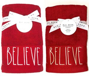 rae dunn set of 2 embroidered believe red hand towels for christmas bathroom decor, christmas hand towels, christmas decorations