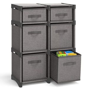 6 cube storage organizer, gray storage cubes organizer shelves, sturdy cubbies storage shelves with cube storage organizer bins, diy cube shelf organizer for bedroom, playroom, office, & dorm, black