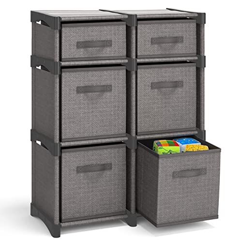 6 Cube Storage Organizer, Gray Storage Cubes Organizer Shelves, Sturdy Cubbies Storage Shelves with Cube Storage Organizer Bins, DIY Cube Shelf Organizer for Bedroom, Playroom, Office, & Dorm, Black