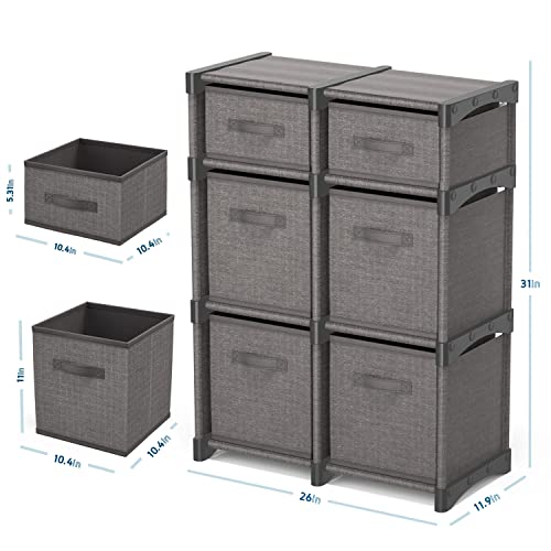 6 Cube Storage Organizer, Gray Storage Cubes Organizer Shelves, Sturdy Cubbies Storage Shelves with Cube Storage Organizer Bins, DIY Cube Shelf Organizer for Bedroom, Playroom, Office, & Dorm, Black