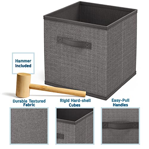 6 Cube Storage Organizer, Gray Storage Cubes Organizer Shelves, Sturdy Cubbies Storage Shelves with Cube Storage Organizer Bins, DIY Cube Shelf Organizer for Bedroom, Playroom, Office, & Dorm, Black