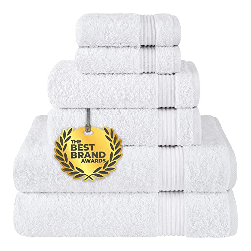 Cotton Paradise 6 Piece Towel Set, 100% Turkish Cotton Soft Absorbent Towels for Bathroom, 2 Bath Towels 2 Hand Towels 2 Washcloths, White Towel Set