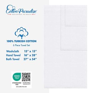 Cotton Paradise 6 Piece Towel Set, 100% Turkish Cotton Soft Absorbent Towels for Bathroom, 2 Bath Towels 2 Hand Towels 2 Washcloths, White Towel Set