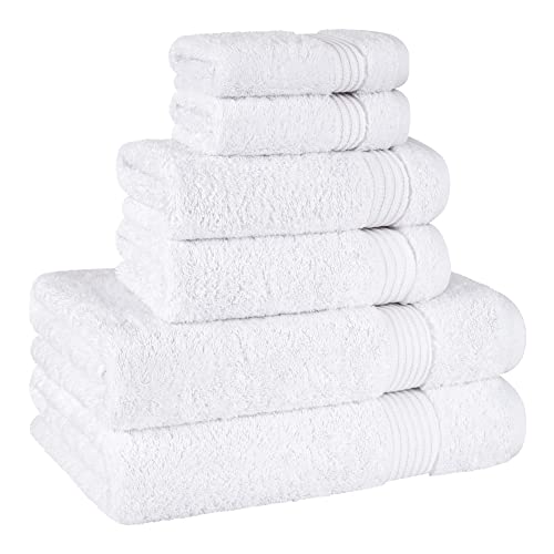 Cotton Paradise 6 Piece Towel Set, 100% Turkish Cotton Soft Absorbent Towels for Bathroom, 2 Bath Towels 2 Hand Towels 2 Washcloths, White Towel Set