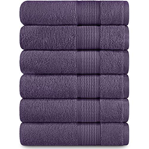 Adobella 6 Premium Turkish Bath Collection Hand Towels, 100% Combed Turkish Cotton, 600 GSM, Super Plush, Ultra Absorbent, Supreme Comfort, Includes 6 Towels, 16 x 28 inch, Purple (Set of 6)