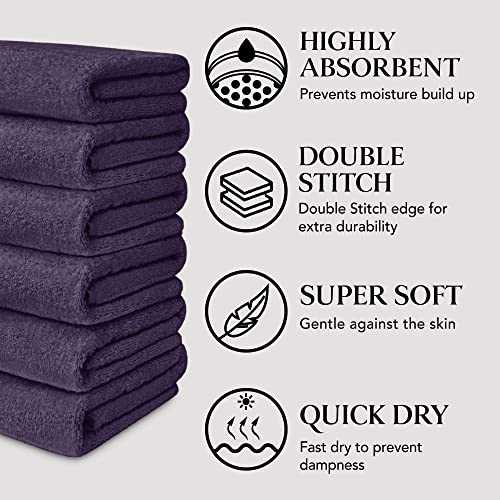 Adobella 6 Premium Turkish Bath Collection Hand Towels, 100% Combed Turkish Cotton, 600 GSM, Super Plush, Ultra Absorbent, Supreme Comfort, Includes 6 Towels, 16 x 28 inch, Purple (Set of 6)