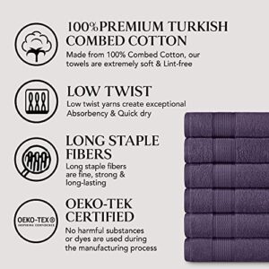 Adobella 6 Premium Turkish Bath Collection Hand Towels, 100% Combed Turkish Cotton, 600 GSM, Super Plush, Ultra Absorbent, Supreme Comfort, Includes 6 Towels, 16 x 28 inch, Purple (Set of 6)