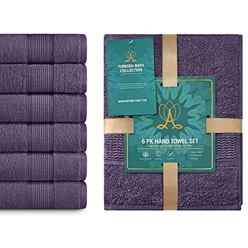 Adobella 6 Premium Turkish Bath Collection Hand Towels, 100% Combed Turkish Cotton, 600 GSM, Super Plush, Ultra Absorbent, Supreme Comfort, Includes 6 Towels, 16 x 28 inch, Purple (Set of 6)