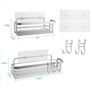 Adhesive Shower Caddy (2 Pack), Bathroom Shelves with 2 Double-Hooks, 100% SUS304 Stainless Steel Bathroom Organizer for Organization and Storage, Silver…