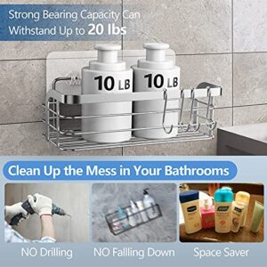 Adhesive Shower Caddy (2 Pack), Bathroom Shelves with 2 Double-Hooks, 100% SUS304 Stainless Steel Bathroom Organizer for Organization and Storage, Silver…