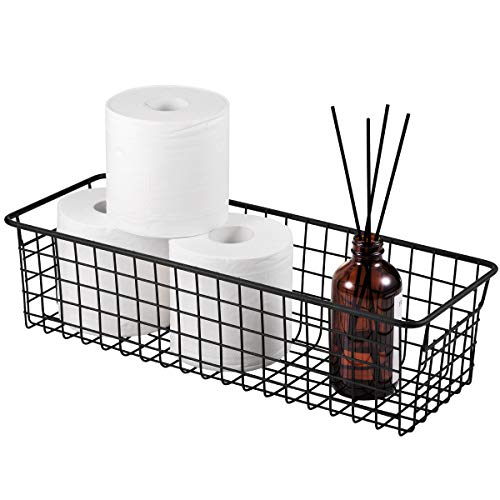 Sheechung Farmhouse Decor Metal Wire Storage Organizer Bin Basket(2 Pack) - Rustic Toilet Paper Holder - Storage Organizer for Bathroom, kitchen cabinets,Pantry, Laundry Room, Closets, Garage (Black)