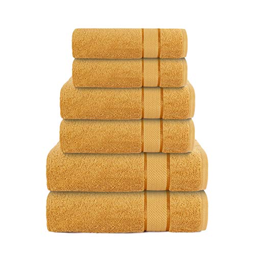 CRAFTBERRY - Bath Towels Set-100% Cotton- 2 Bath Towels, 2 Hand Towels & 2 Washcloths- Large, Quick Dry, Absorbent, Plush, Soft- Home, Shower Towels - 6 Piece Luxury Bathroom Towels - Gold/Golden