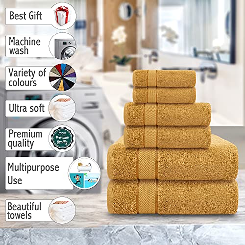 CRAFTBERRY - Bath Towels Set-100% Cotton- 2 Bath Towels, 2 Hand Towels & 2 Washcloths- Large, Quick Dry, Absorbent, Plush, Soft- Home, Shower Towels - 6 Piece Luxury Bathroom Towels - Gold/Golden