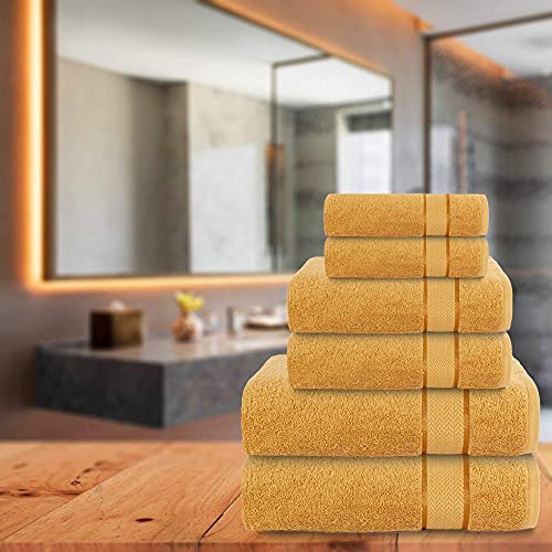 CRAFTBERRY - Bath Towels Set-100% Cotton- 2 Bath Towels, 2 Hand Towels & 2 Washcloths- Large, Quick Dry, Absorbent, Plush, Soft- Home, Shower Towels - 6 Piece Luxury Bathroom Towels - Gold/Golden