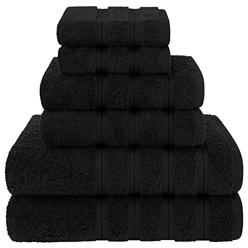 American Soft Linen Luxury 6 Piece Towel Set, 2 Bath Towels 2 Hand Towels 2 Washcloths, 100% Turkish Cotton Towels for Bathroom, Black Towel Sets