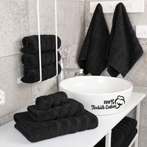 American Soft Linen Luxury 6 Piece Towel Set, 2 Bath Towels 2 Hand Towels 2 Washcloths, 100% Turkish Cotton Towels for Bathroom, Black Towel Sets