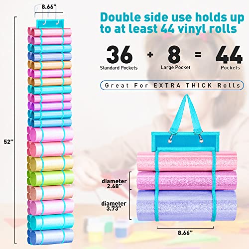 Vinyl Roll Holder, Vinyl Storage Organizer with 44 Roll Compartments for Large Vinyl Rolls,Door/Closet Hanging/Wall Mounting Vinyl Holder,Space Saving Organization for Craft Room,Blue