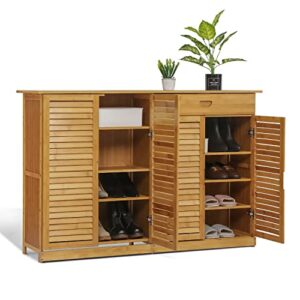 monibloom bamboo shoe storage cabinet with 2 double shutter doors & 1 drawer for 21-25 pairs living room entryway hallway bedroom, natural