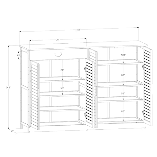 MoNiBloom Bamboo Shoe Storage Cabinet with 2 Double Shutter Doors & 1 Drawer for 21-25 Pairs Living Room Entryway Hallway Bedroom, Natural