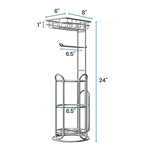 Mega Roll Toilet Paper Holder Stainless Steel Bathroom Tissue Holder Stand TP Dispenser with Phone/Wipe Shelf & Magazine Rack Free Standing-Chrome