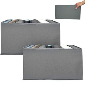 7 Grids Wardrobe Clothes Organizer 2PCS, HM-Organize Stackable Foldable Compartment Storage Box for Jeans, Socks, Scarves, Leggings, T-shirt, Pants, Underwear in Dressing room (Gray), 14.2x9.8x8