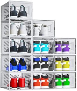 extra large shoe storage organizer, 12 pack shoe boxes clear plastic stackable, shoes organizer for closet, clear shoe boxes stackable, sneaker storage for sneakerheads, shoe containers shoe bins shoe holders, fit for men/women us size 13