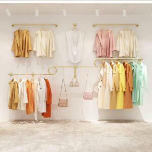 nabooj gold clothing rack, free-standing industrial pipe clothes rack display rack, on wall for hanging clothes retail display