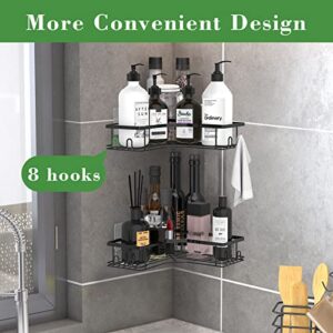 Upqiany Corner Shower Caddy Storage Rack - 2 Pack Stainless Steel Adhesive Bathroom Shelf, No Drilling Rustproof Wall Mounted Shampoo Holder Organizer Basket for 90-Degree Corner, Black