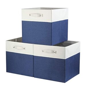 awekris storage cubes, 13 inch foldable storage bins with sturdy handles, 3 pack fabric clothes organizer storage baskets for home office closet, clothes, toys, royal blue