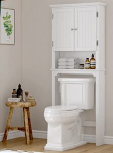 utex bathroom storage over the toilet, bathroom cabinet organizer with adjustable shelves and double doors, wood bathroom space saver, white