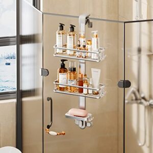 parosan shower caddy, 3 tier adjustable aluminum bathroom hanging shower organizer over the door, rustproof shower shelves with soap holder razor holder for bathroom storage