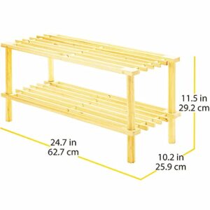 2-Tier Stackable Wood Panel Shoes Rack, Natural shoe rack storage organizer